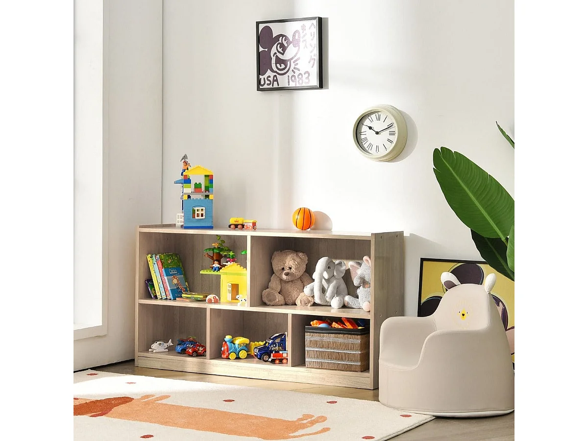 Spielzeugschrank aus Holz Kinderregal mit 5 Fächern 111 x 30 x 61,5 cm Natur