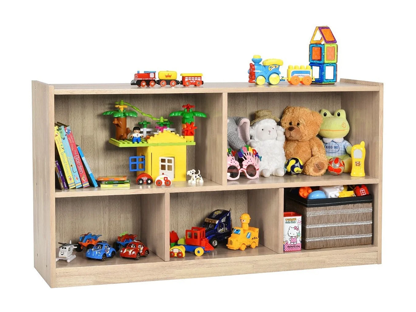 Spielzeugschrank aus Holz Kinderregal mit 5 Fächern 111 x 30 x 61,5 cm Natur