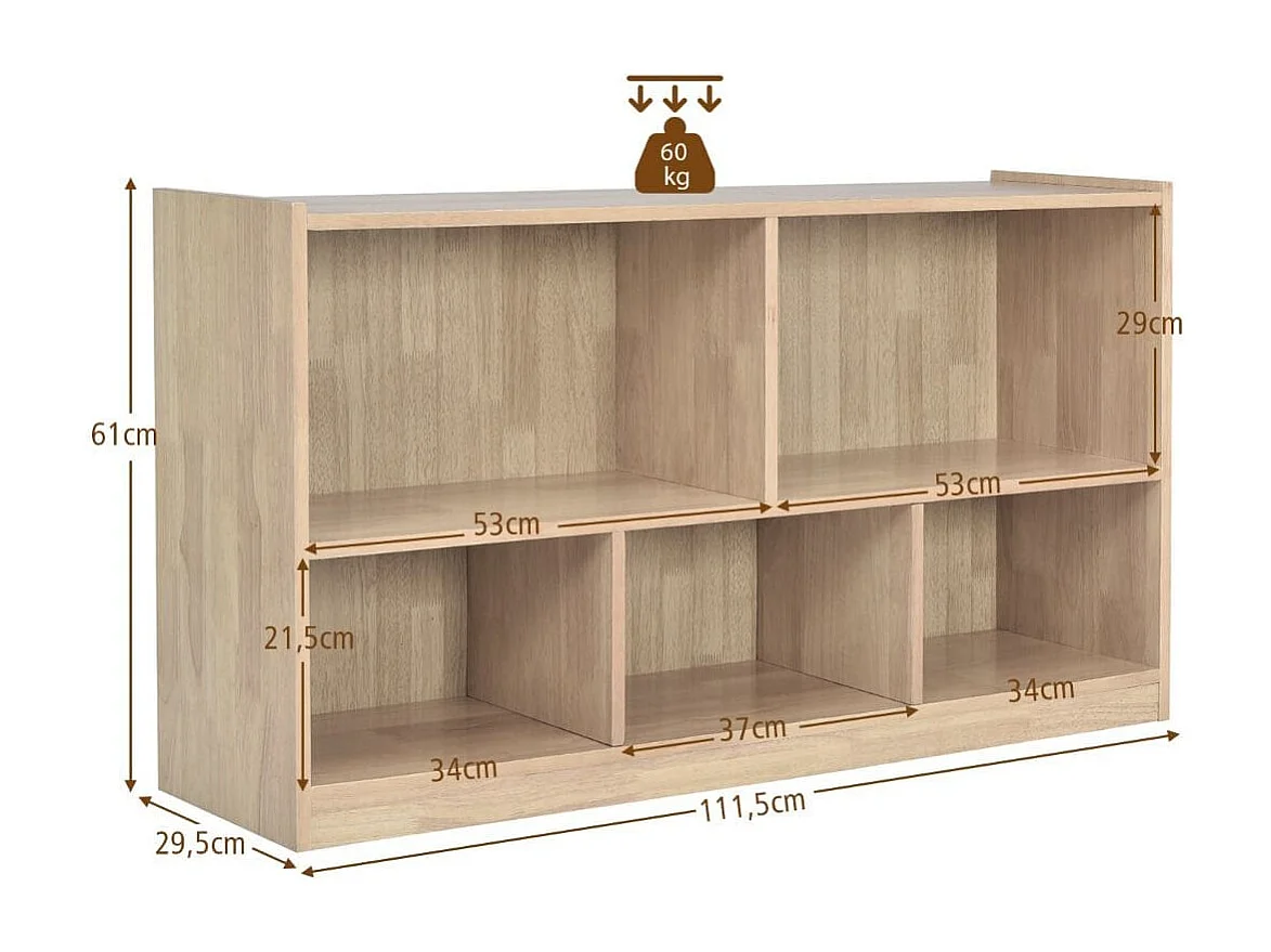 Spielzeugschrank aus Holz Kinderregal mit 5 Fächern 111 x 30 x 61,5 cm Natur