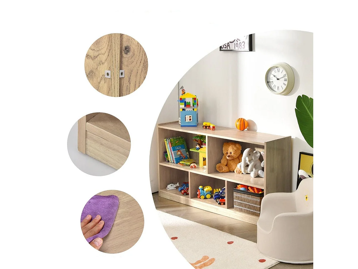 Spielzeugschrank aus Holz Kinderregal mit 5 Fächern 111 x 30 x 61,5 cm Natur