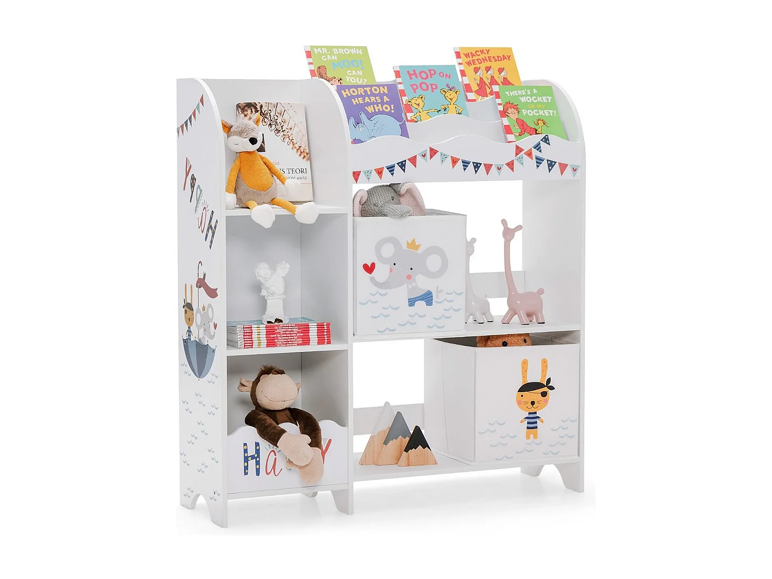 Kinder Aufbewahrungsschrank mit 5 Fächern & 2 Stoffschubladen Pirat