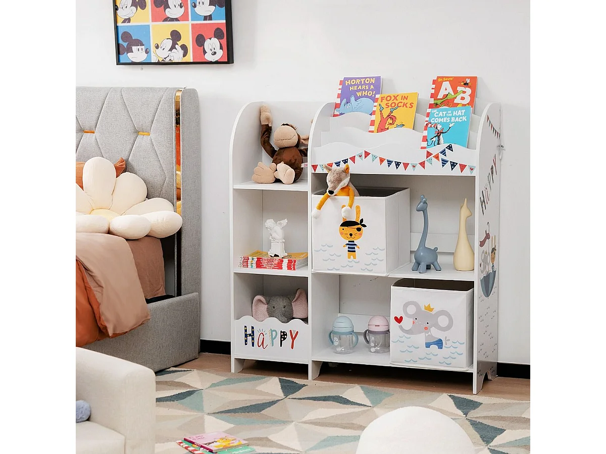 Kinder Aufbewahrungsschrank mit 5 Fächern & 2 Stoffschubladen Pirat