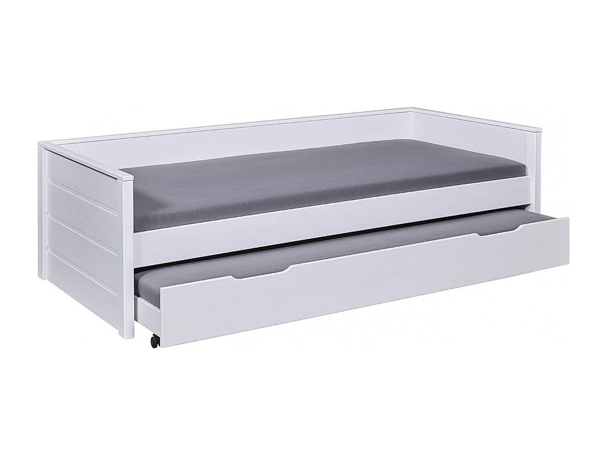 FOGGY - Lit Gigogne 90x200cm en Pin Massif Teinté Blanc