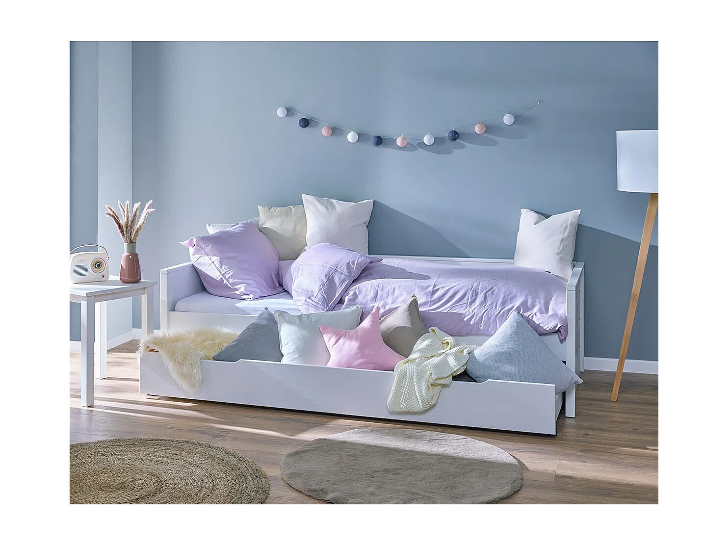 FOGGY - Lit Gigogne 90x200cm en Pin Massif Teinté Blanc