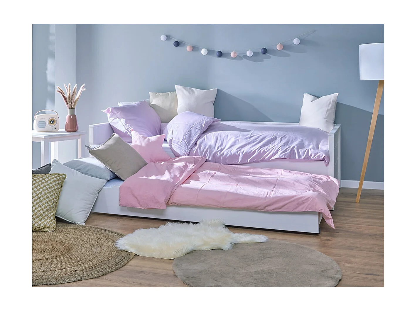 FOGGY - Lit Gigogne 90x200cm en Pin Massif Teinté Blanc