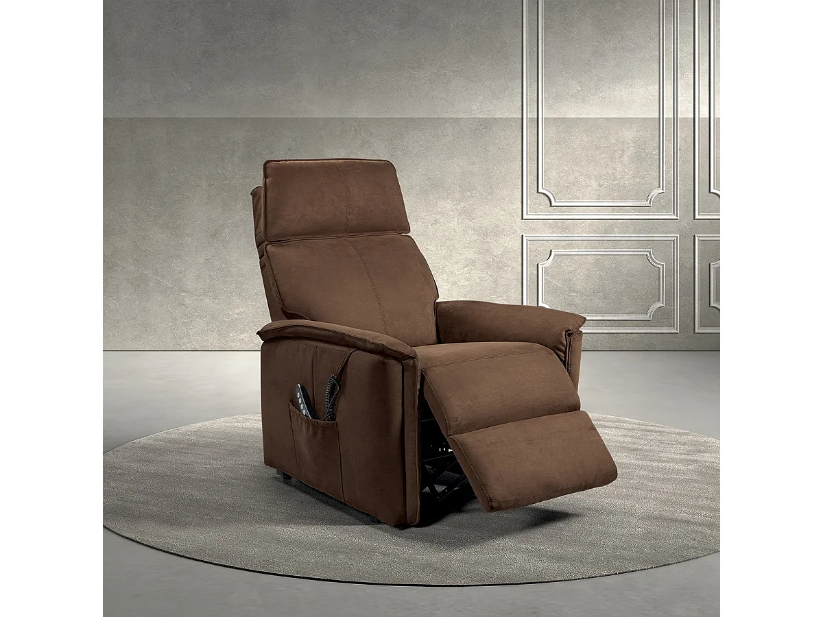 BRIAN - Fauteuil Relax Electrique Suédine Brun
