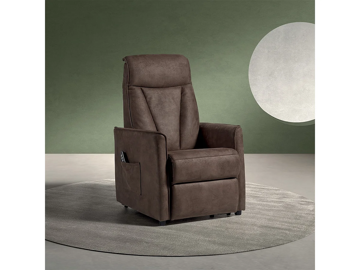 CILLIAN - Fauteuil Relax Electrique Suédine Brun Foncé