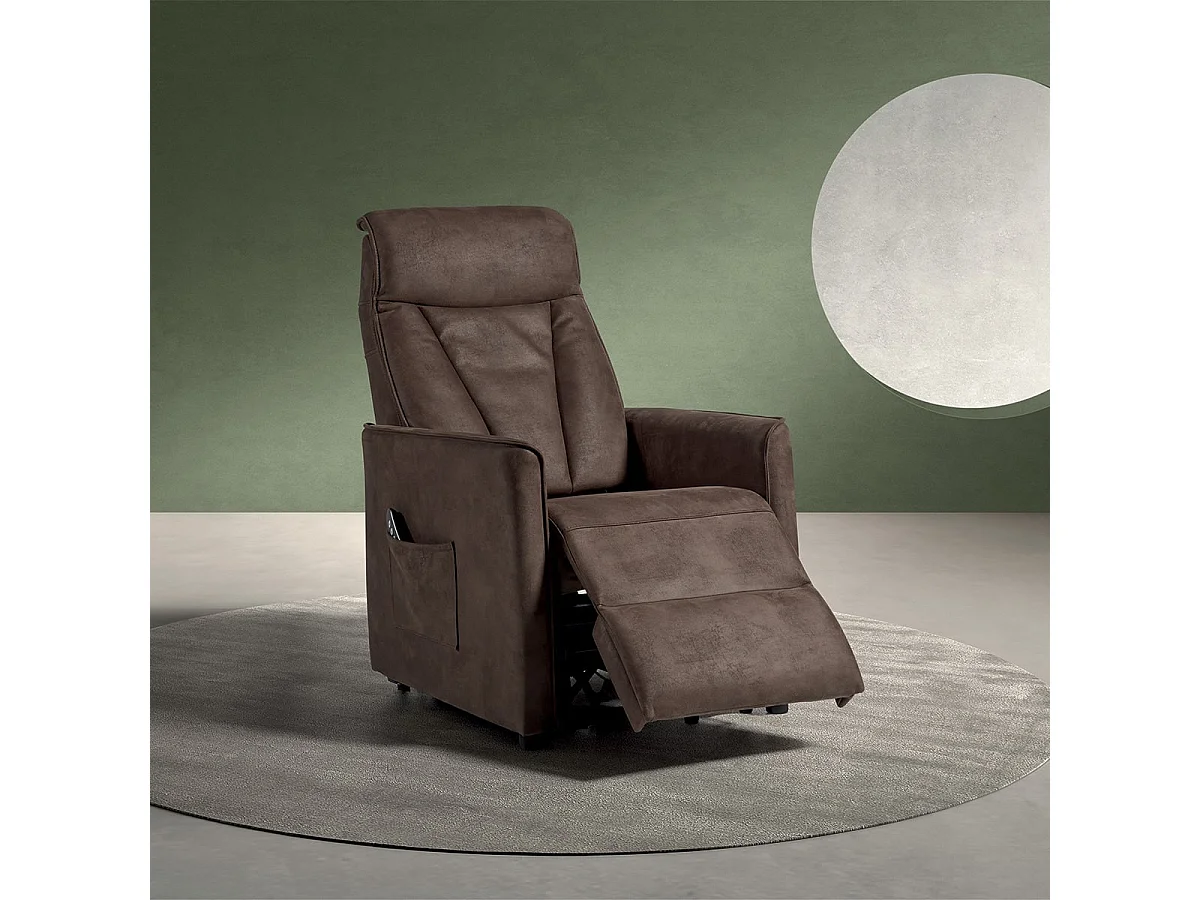 CILLIAN - Fauteuil Relax Electrique Suédine Brun Foncé