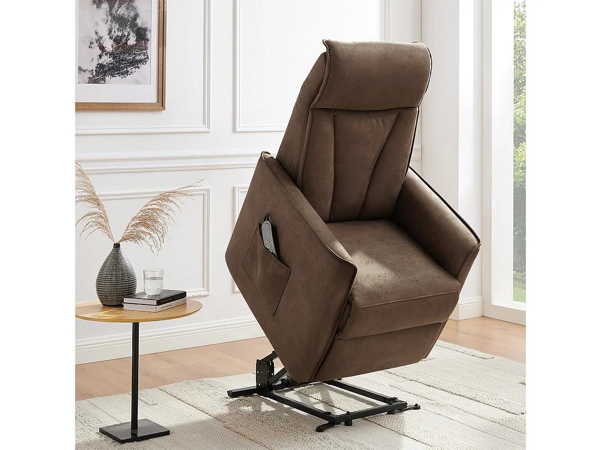 CILLIAN - Fauteuil Relax Electrique Suédine Brun Foncé