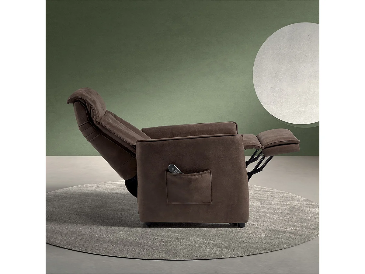 CILLIAN - Fauteuil Relax Electrique Suédine Brun Foncé