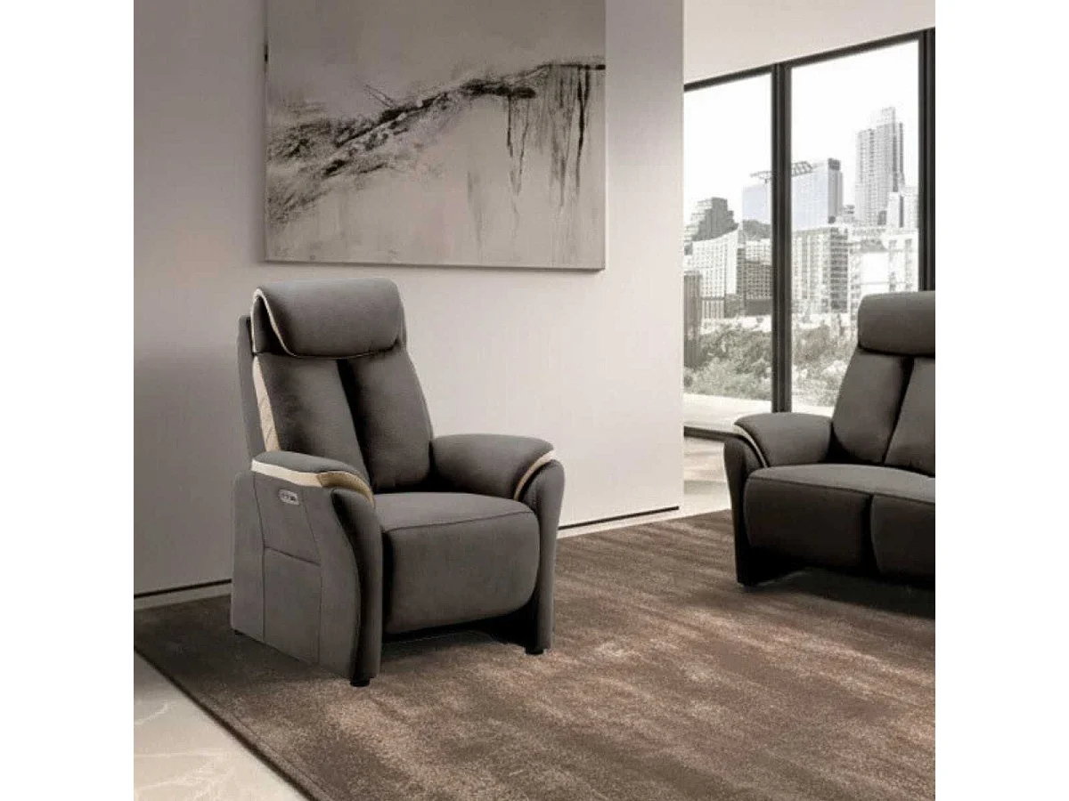 COIMBRA - Fauteuil Relax Electrique New Nobuck Gris Foncé et Beige