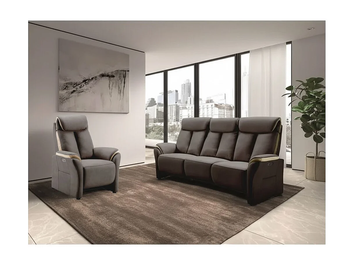 COIMBRA - Fauteuil Relax Electrique New Nobuck Gris Foncé et Beige