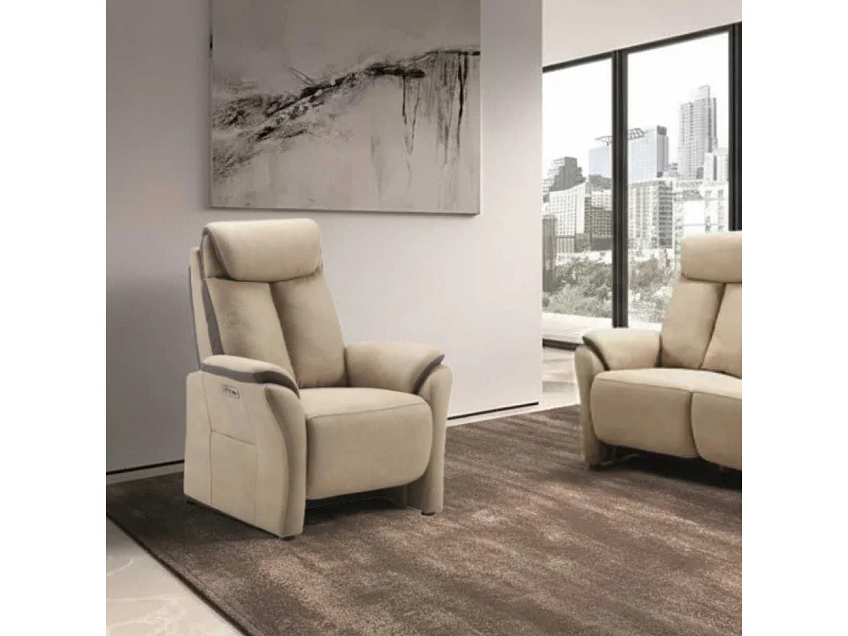 COIMBRA - Fauteuil Relax Electrique New Nobuck Beige et Gris Foncé