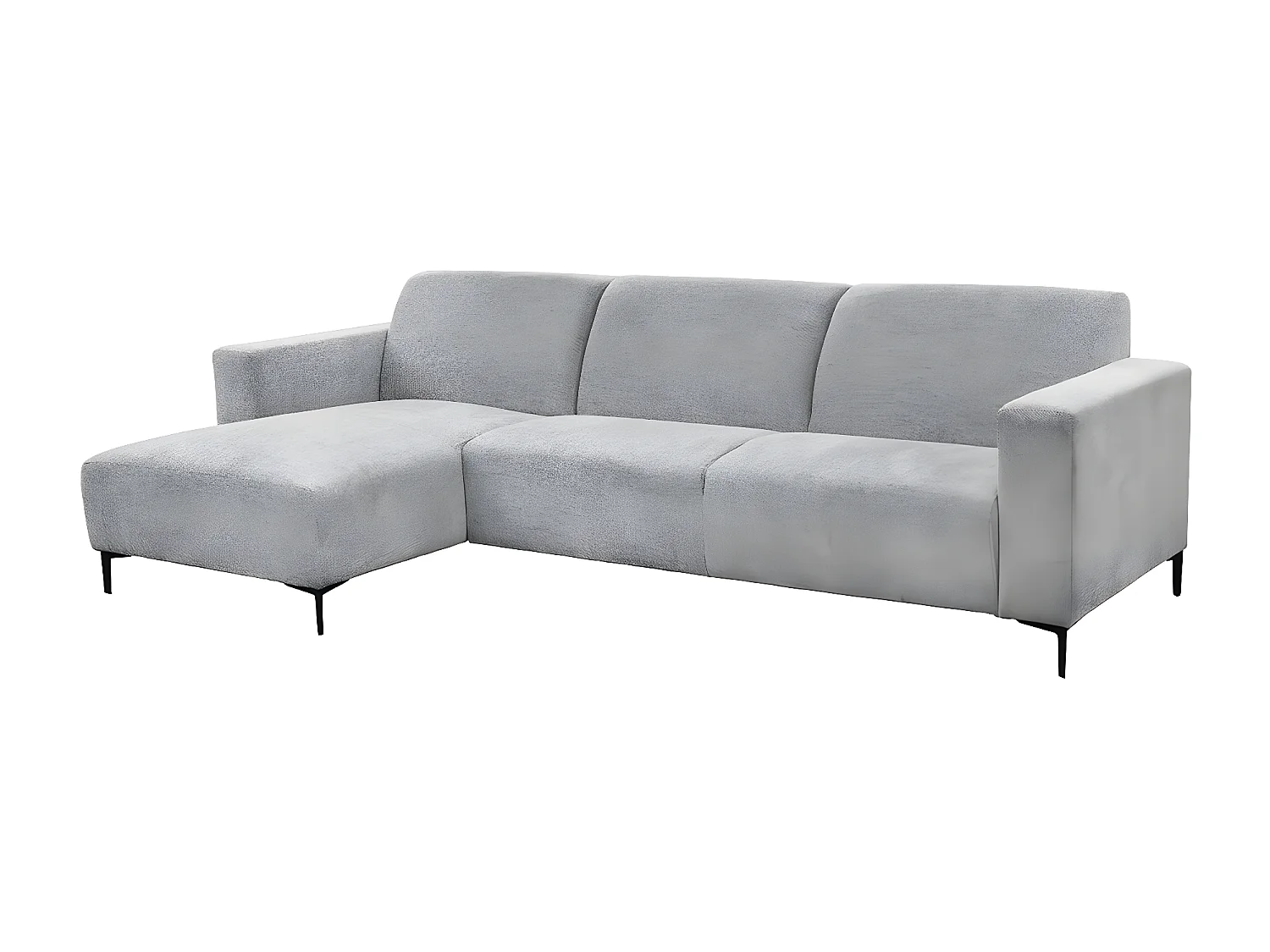 EDOUARD - Canapé Méridienne Gauche Tissu Gris Chiné Pieds Métal