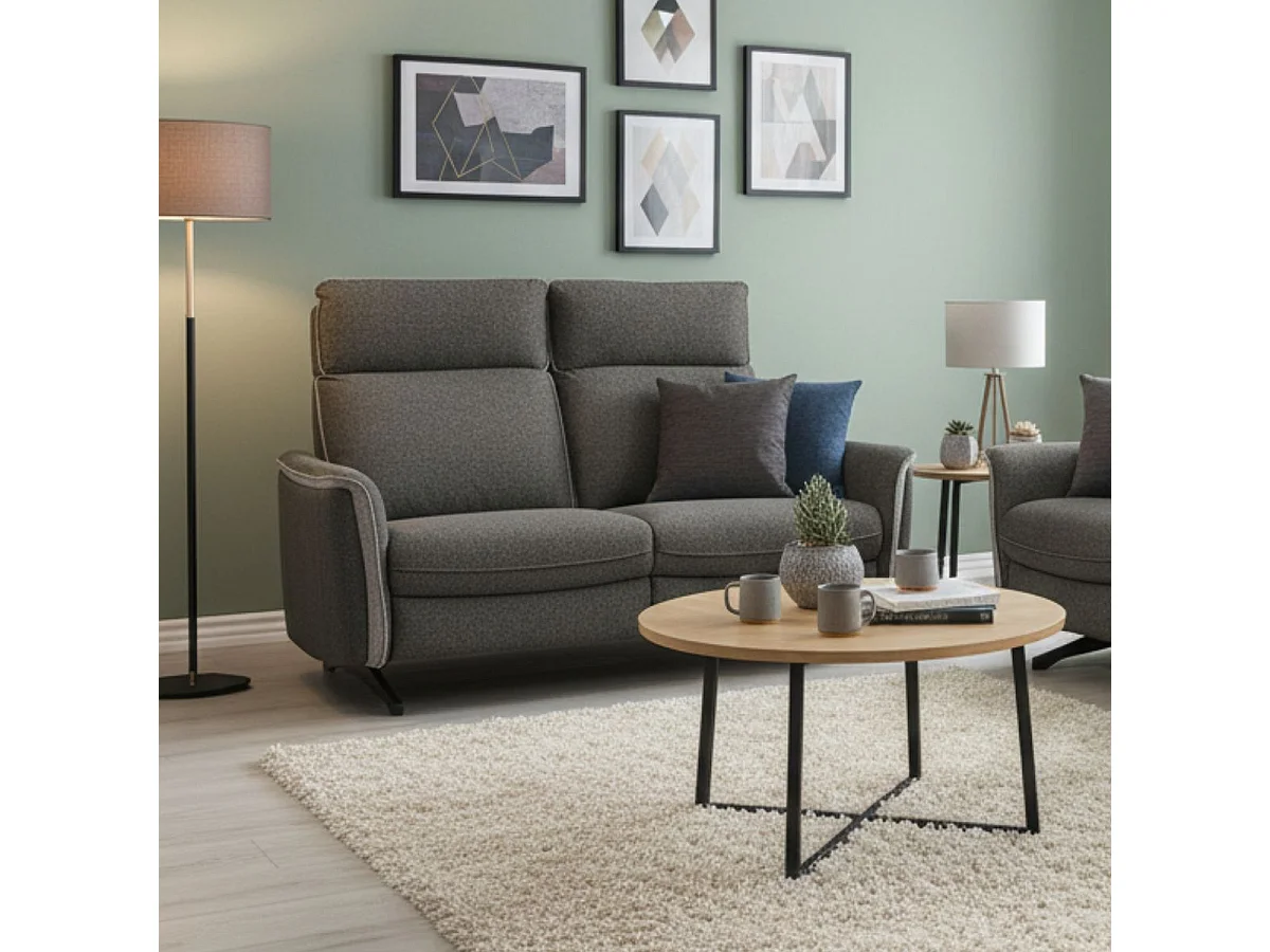 ALICANTE - Canapé Fixe 2 Places Tissu Gris Foncé Chiné 2 Tons