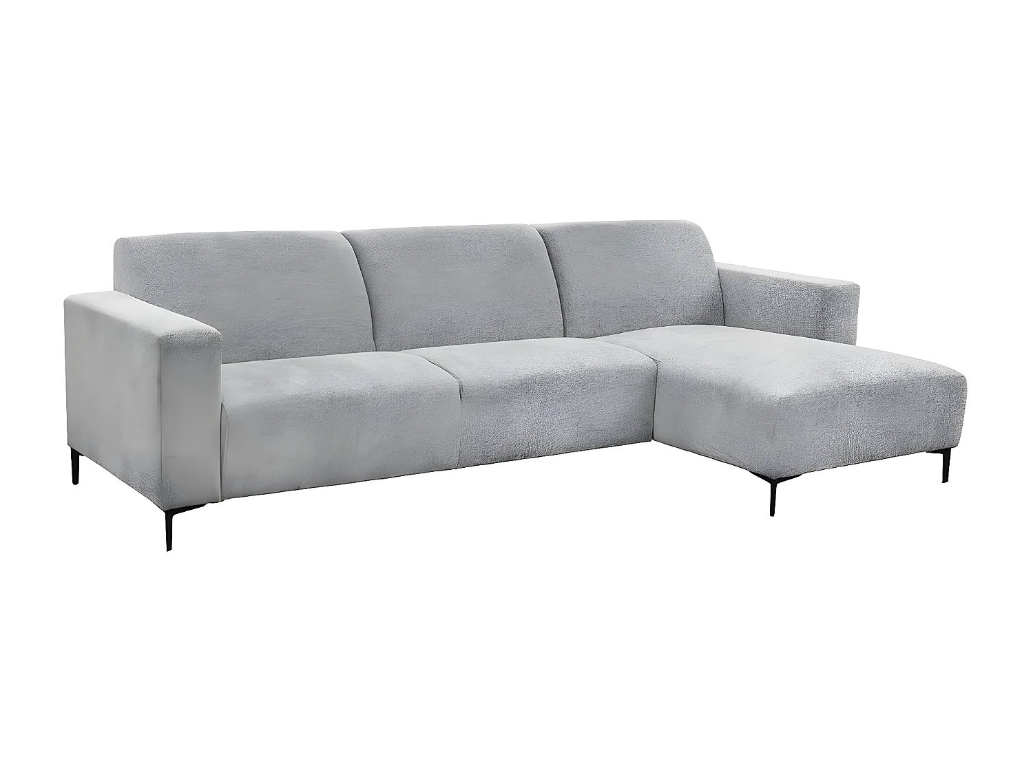 EDOUARD - Canapé Méridienne Droite Tissu Gris Chiné Pieds Métal