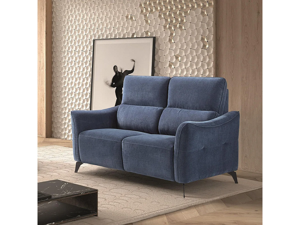 BURGOS - Canapé Fixe 2 Places Tissu Waterproof Bleu