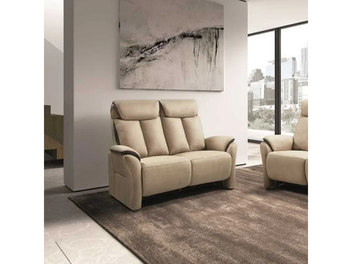 COIMBRA - Canapé Fixe 2 Places New Nobuck Beige et Gris Foncé