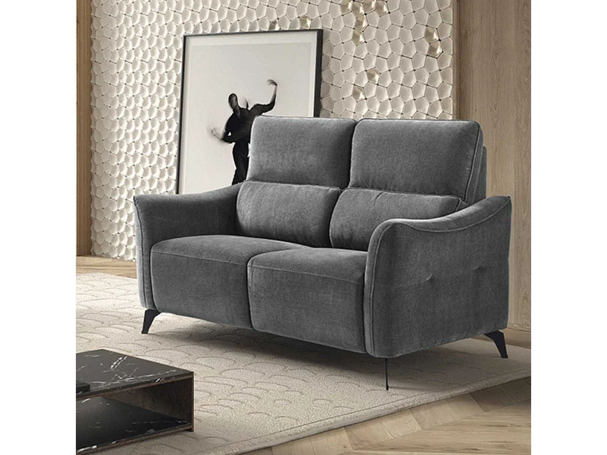 BURGOS - Canapé Fixe 2 Places Tissu Waterproof Gris