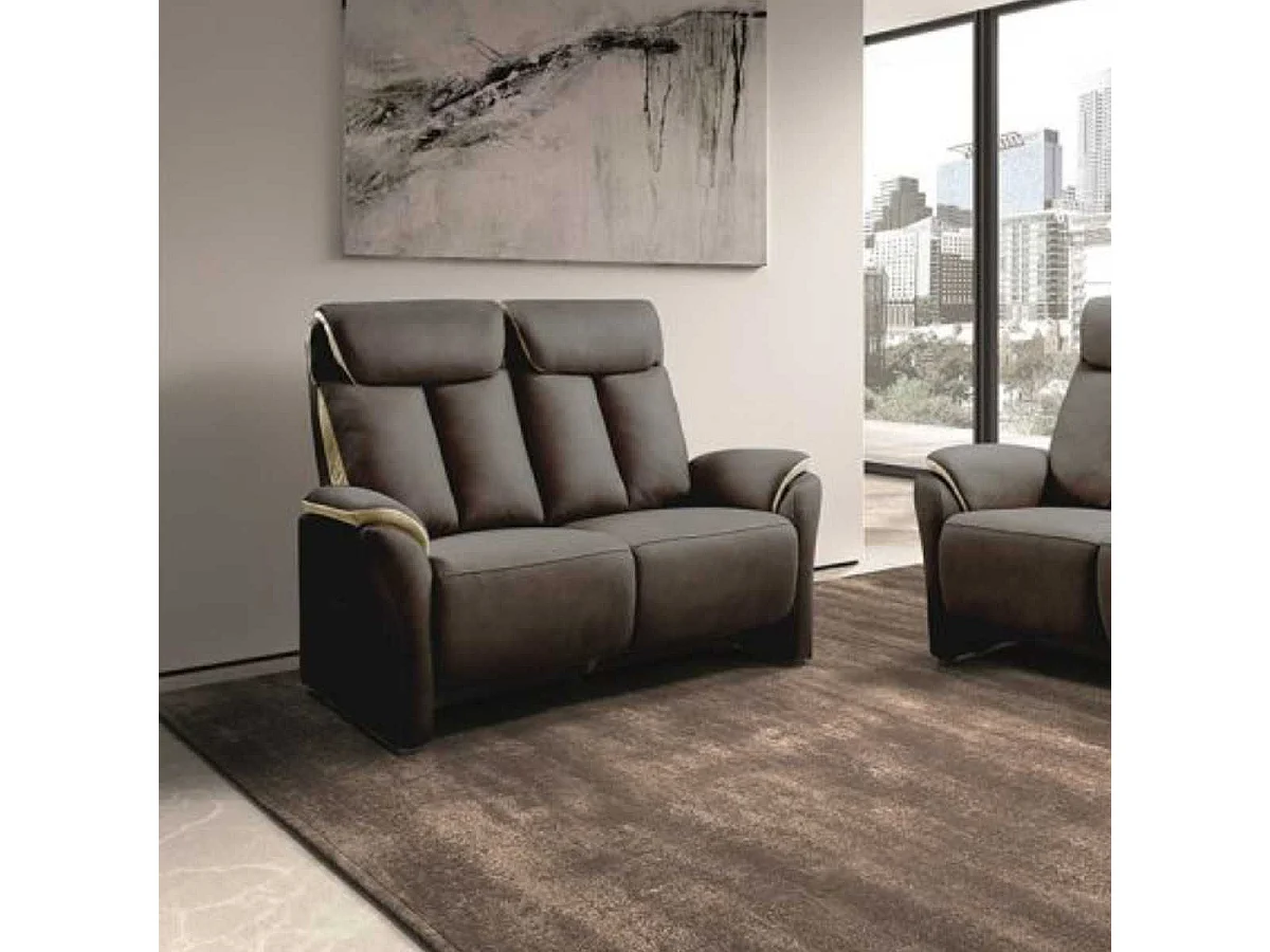 COIMBRA - Canapé Fixe 2 Places New Nobuck Gris Foncé et Beige