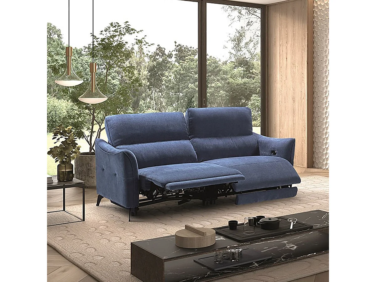 BURGOS - Canapé 3 Places Electrique Tissu Waterproof Bleu