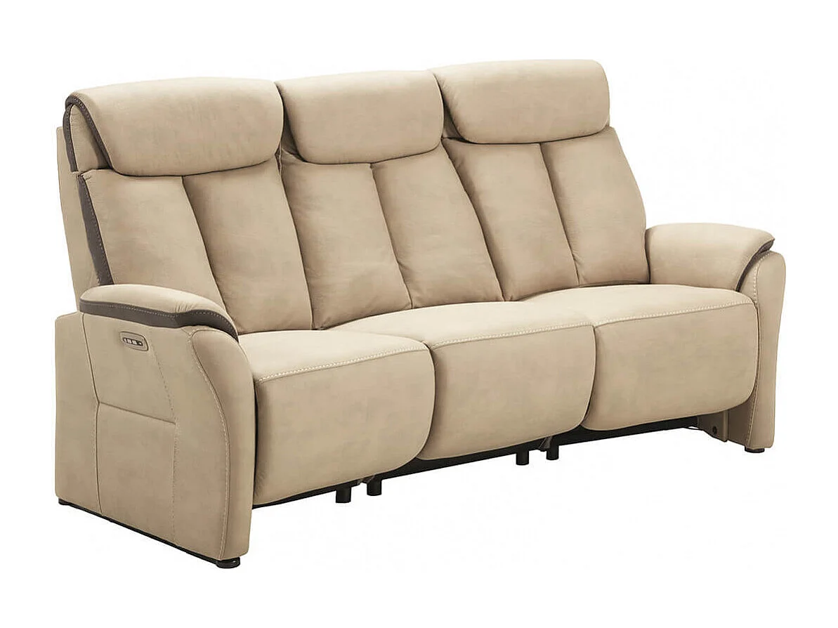COIMBRA - Canapé Relax Electrique 3 Places New Nobuck Beige et Gris Foncé