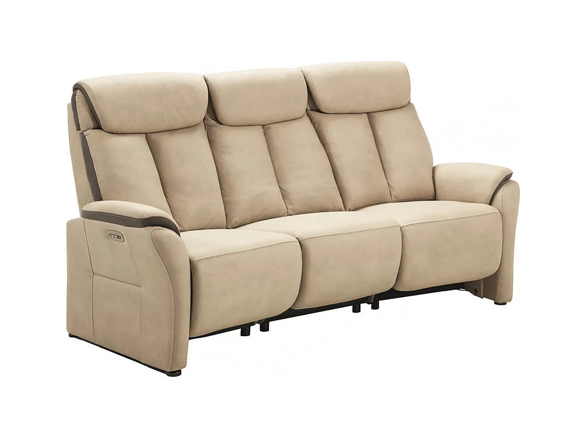 COIMBRA - Canapé Relax Electrique 3 Places New Nobuck Beige et Gris Foncé