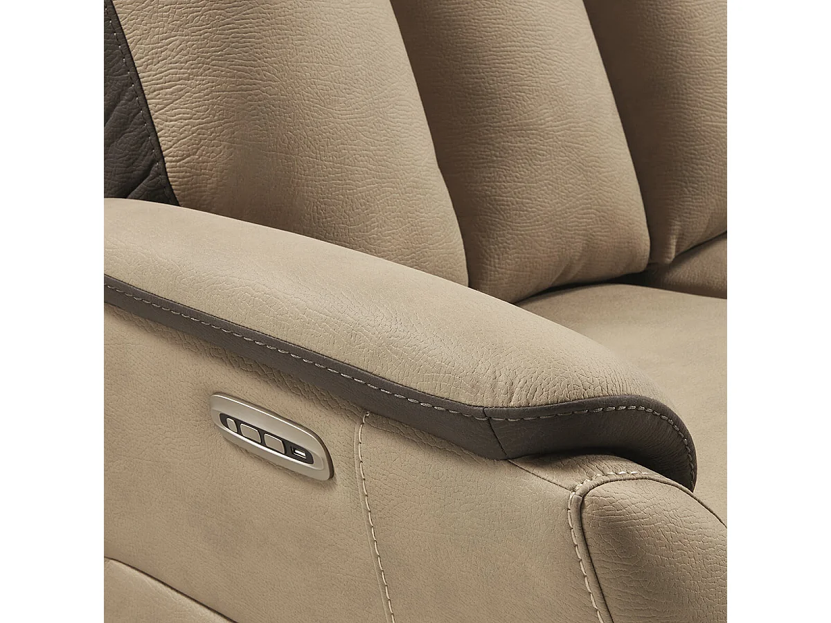 COIMBRA - Canapé Relax Electrique 3 Places New Nobuck Beige et Gris Foncé