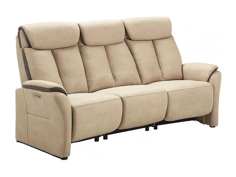 COIMBRA - Canapé Relax Electrique 3 Places New Nobuck Beige et Gris Foncé