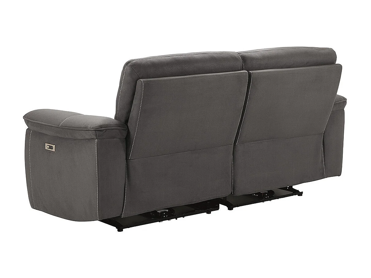 ALMEIRIM - Canapé Relax Electrique 3 Places Tissu Gris Foncé Pieds Bois