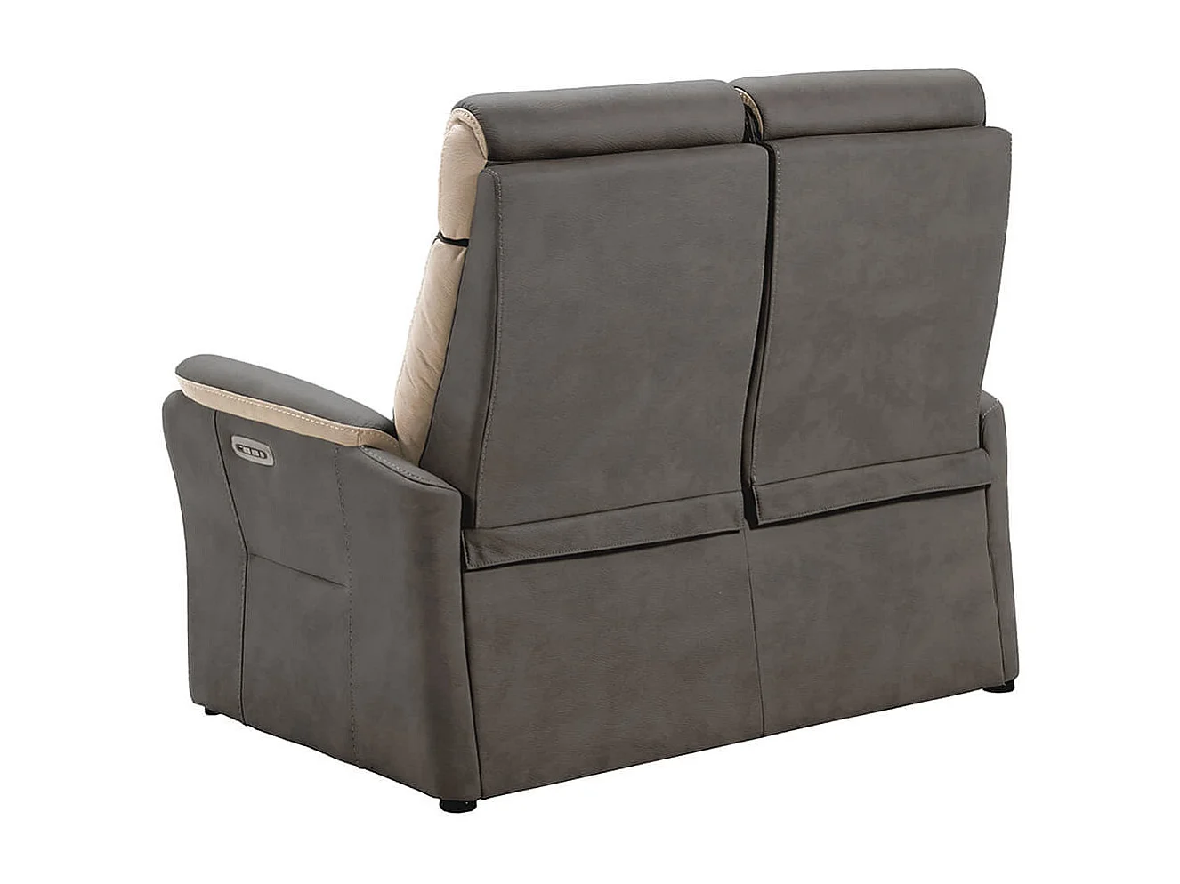 COIMBRA - Canapé Relax Electrique 2 Places New Nobuck Gris Foncé et Beige