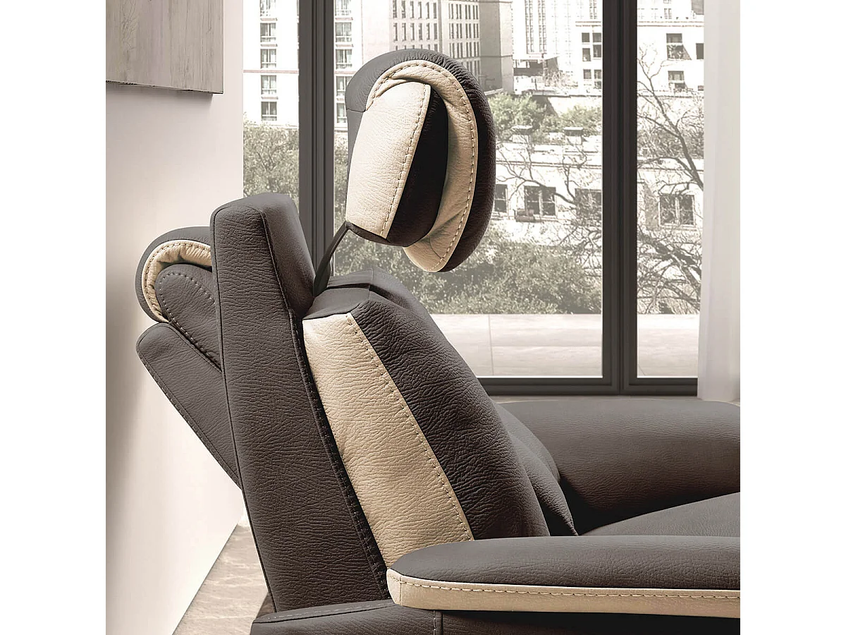 COIMBRA - Canapé Relax Electrique 2 Places New Nobuck Gris Foncé et Beige