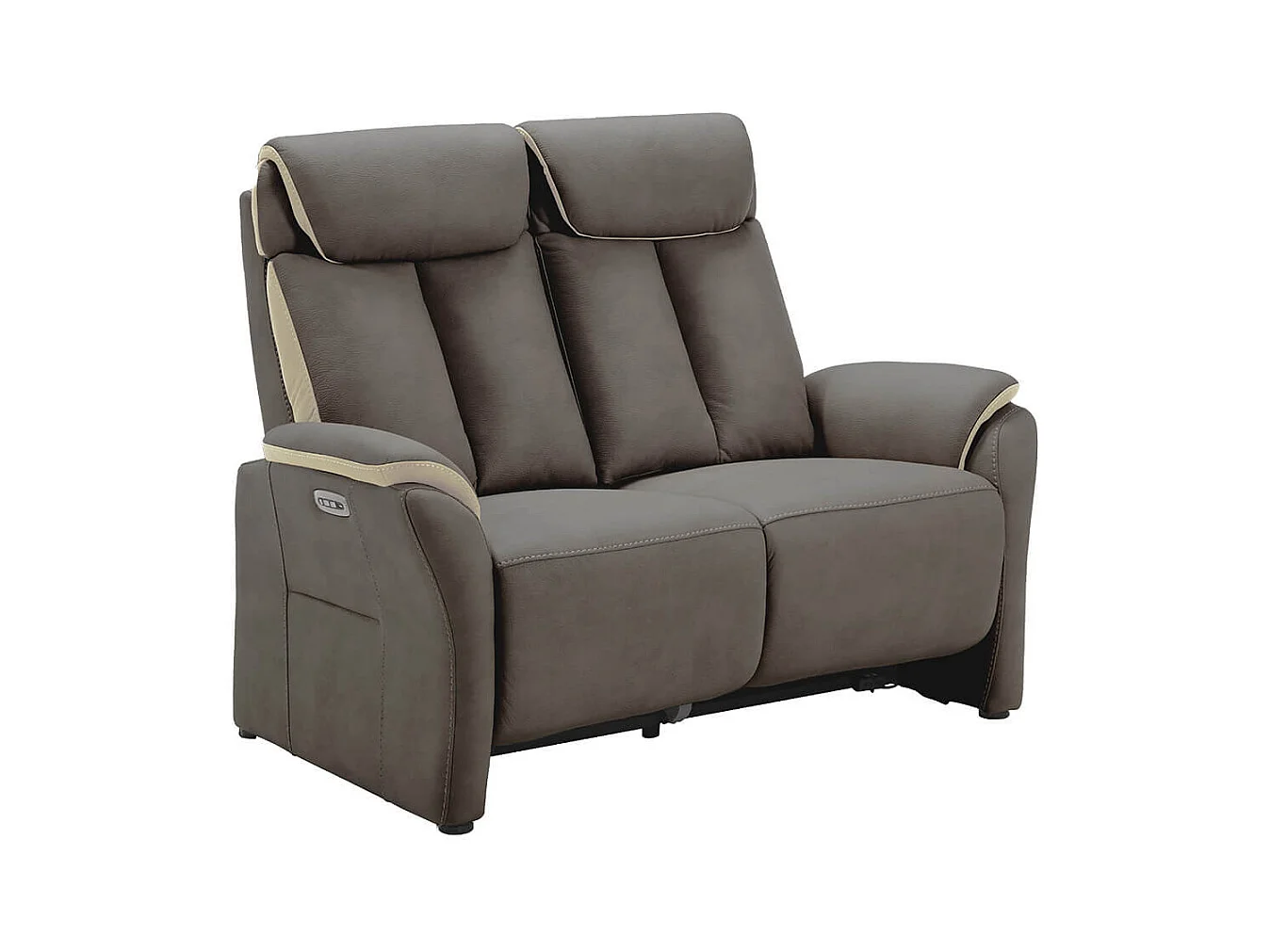 COIMBRA - Canapé Relax Electrique 2 Places New Nobuck Gris Foncé et Beige