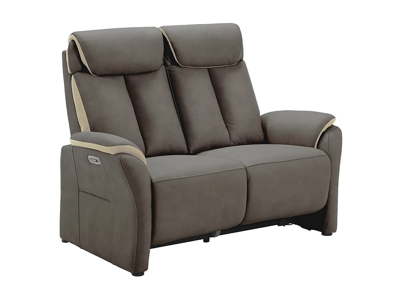 COIMBRA - Canapé Relax Electrique 2 Places New Nobuck Gris Foncé et Beige