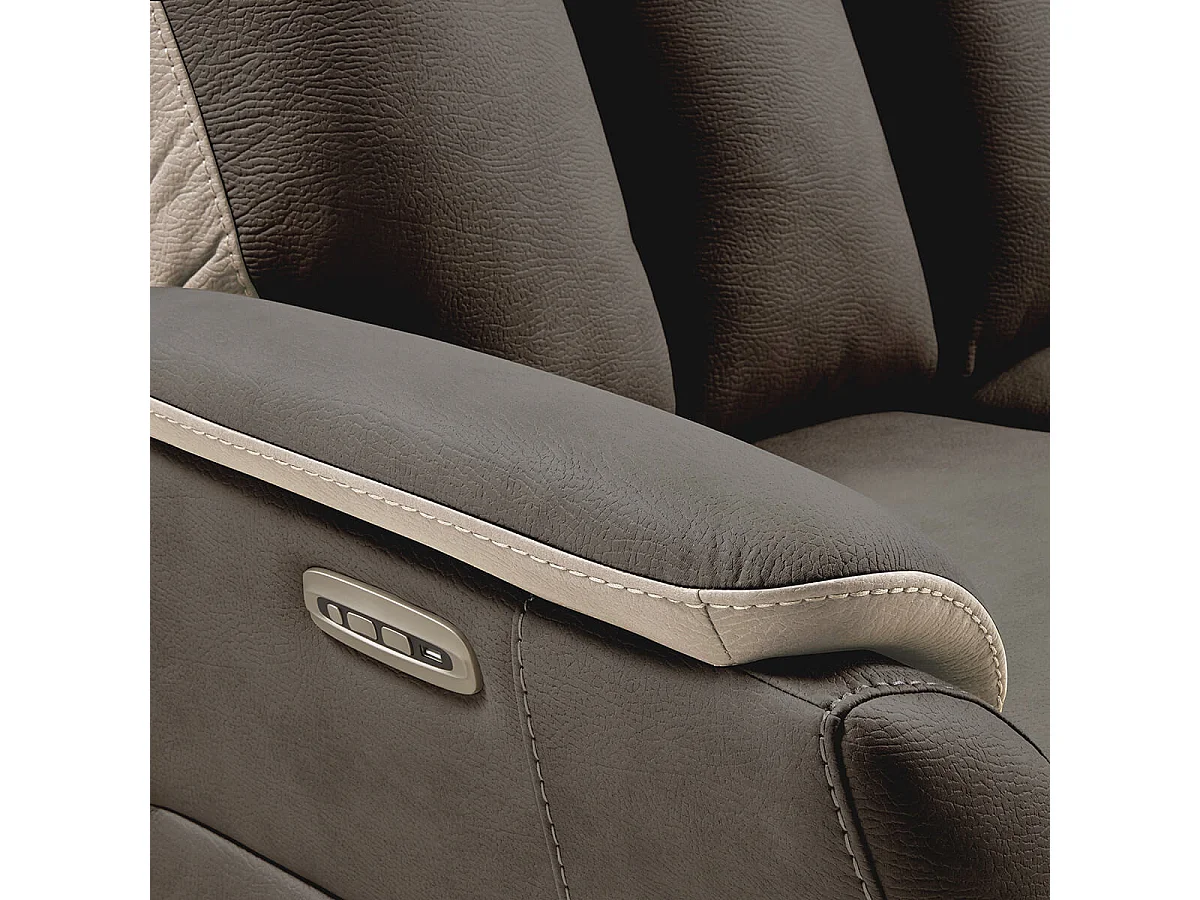 COIMBRA - Canapé Relax Electrique 2 Places New Nobuck Gris Foncé et Beige