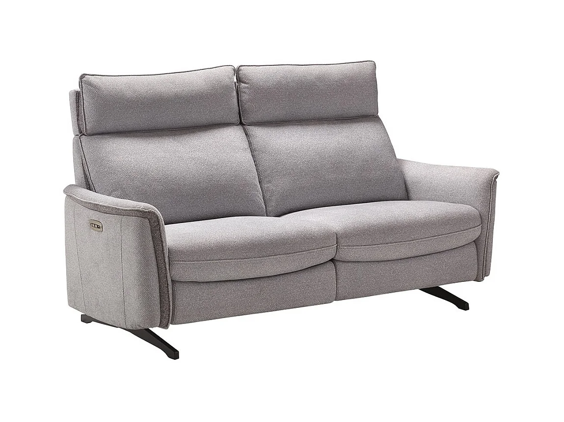ALICANTE - Canapé 3 Places Electrique Tissu Gris Clair Chiné 2 Tons