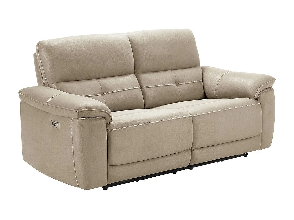 ALMEIRIM - Canapé Relax Electrique 3 Places Tissu Beige Pieds Bois