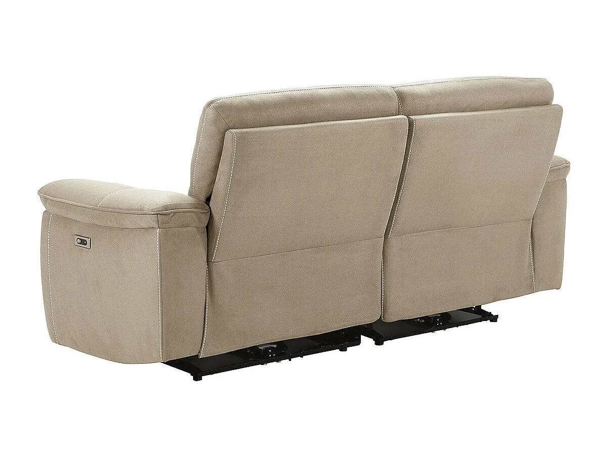 ALMEIRIM - Canapé Relax Electrique 3 Places Tissu Beige Pieds Bois