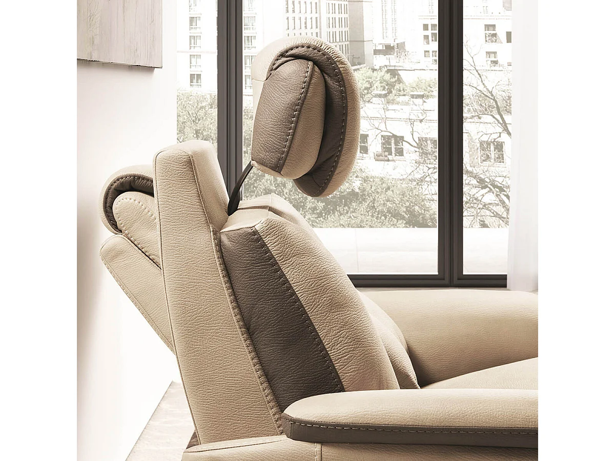 COIMBRA - Canapé Relax Electrique 2 Places New Nobuck Beige et Gris Foncé