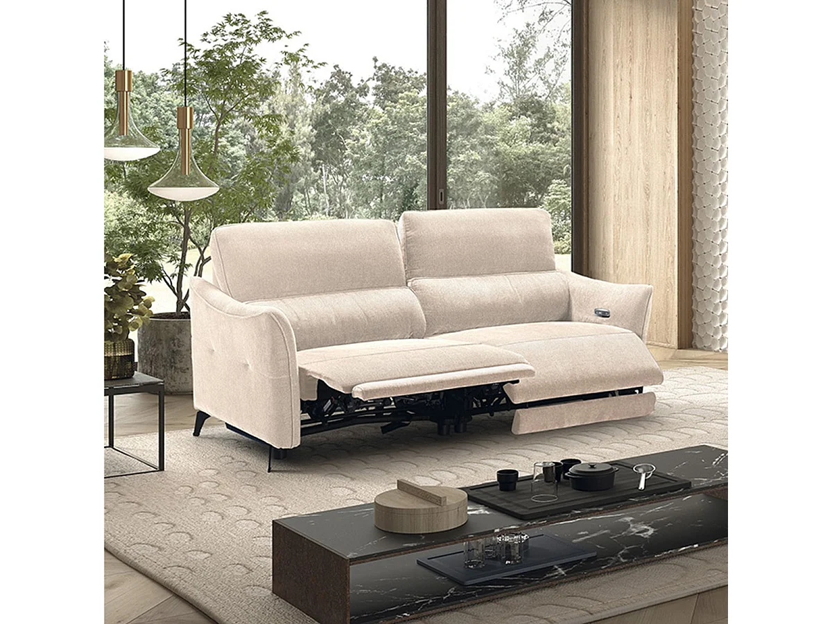 BURGOS - Canapé 3 Places Electrique Tissu Waterproof Beige