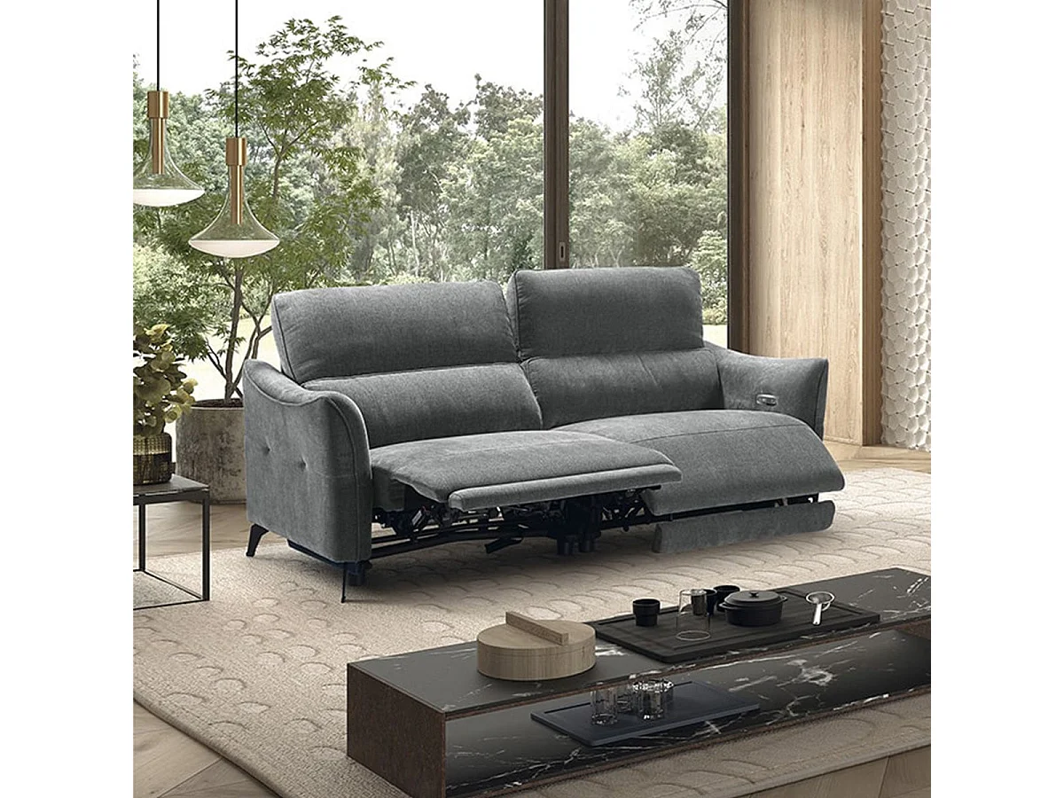 BURGOS - Canapé 3 Places Electrique Tissu Waterproof Gris