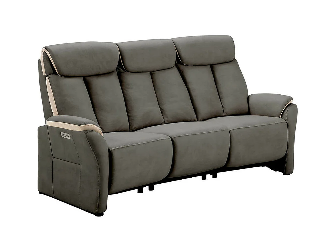 COIMBRA - Canapé Relax Electrique 3 Places New Nobuck Gris Foncé et Beige