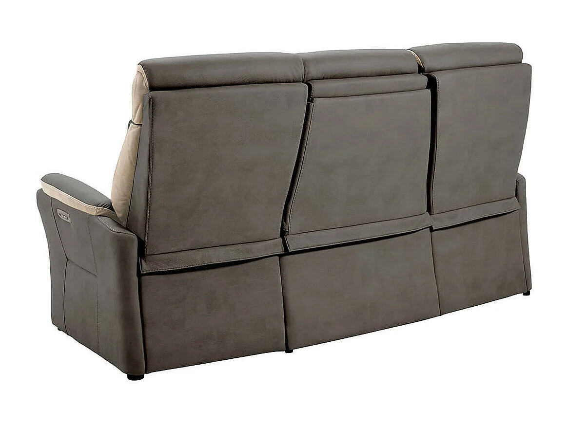 COIMBRA - Canapé Relax Electrique 3 Places New Nobuck Gris Foncé et Beige