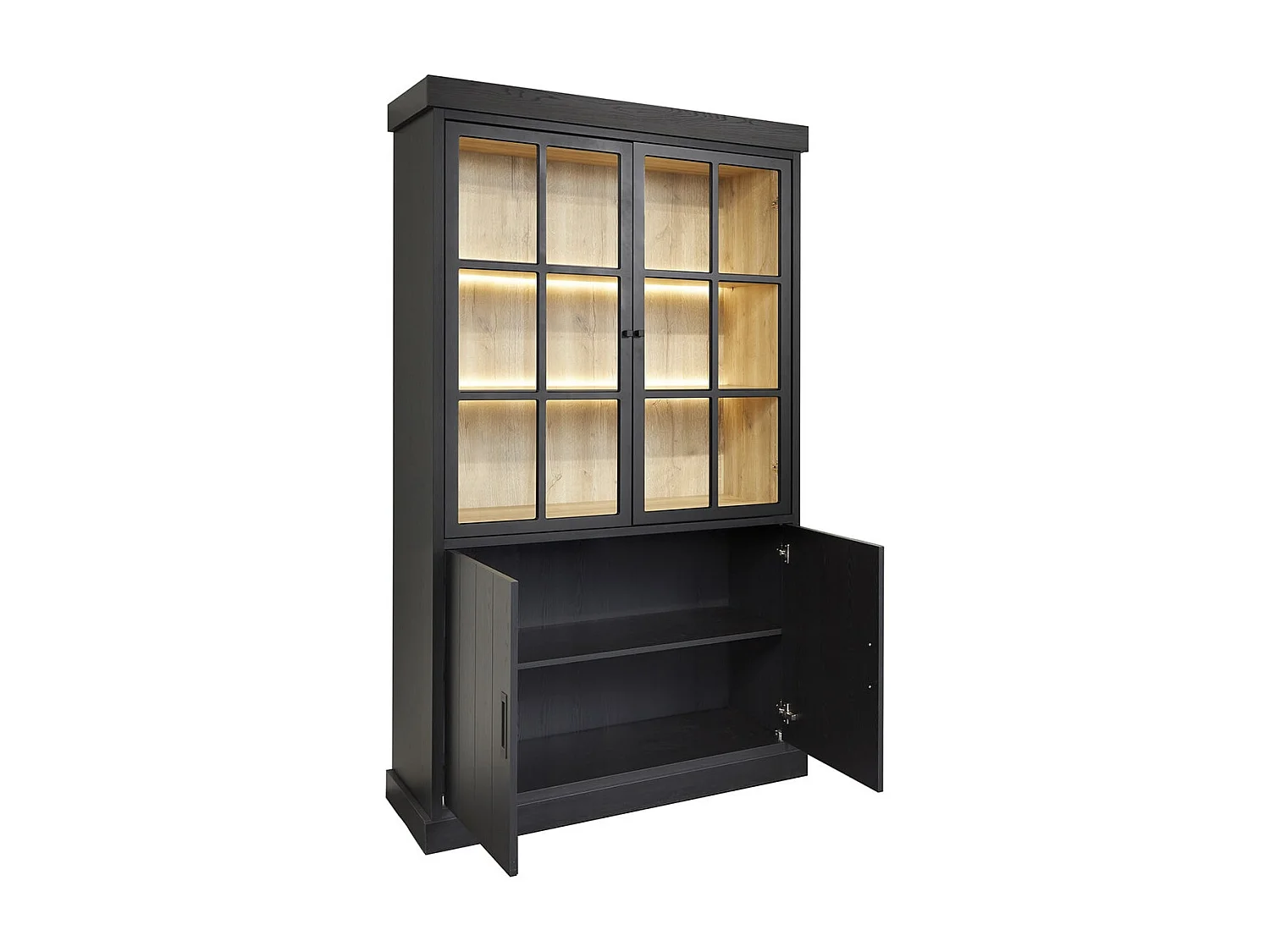 ALPHA - Vitrine 4 Portes Aspect Bois Noir avec Leds