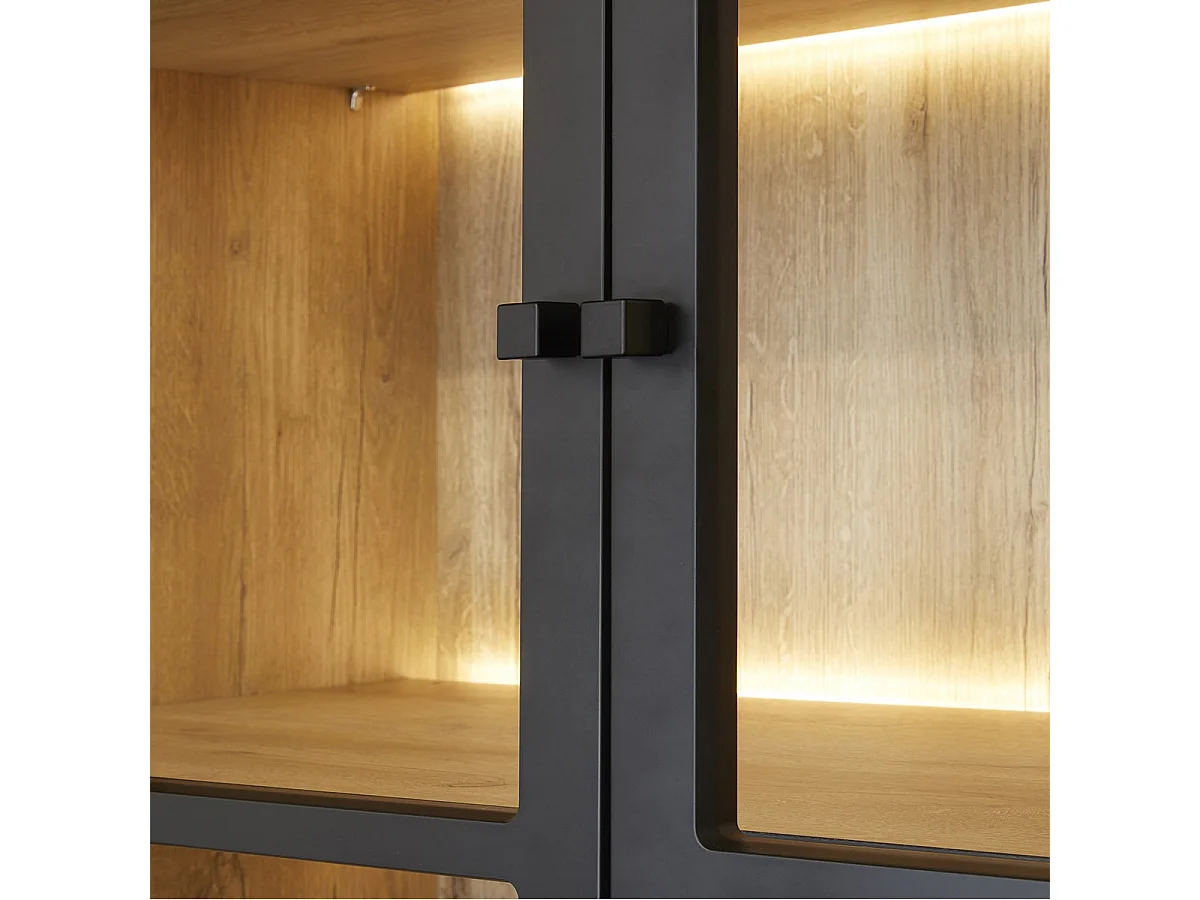 ALPHA - Vitrine 4 Portes Aspect Bois Noir avec Leds