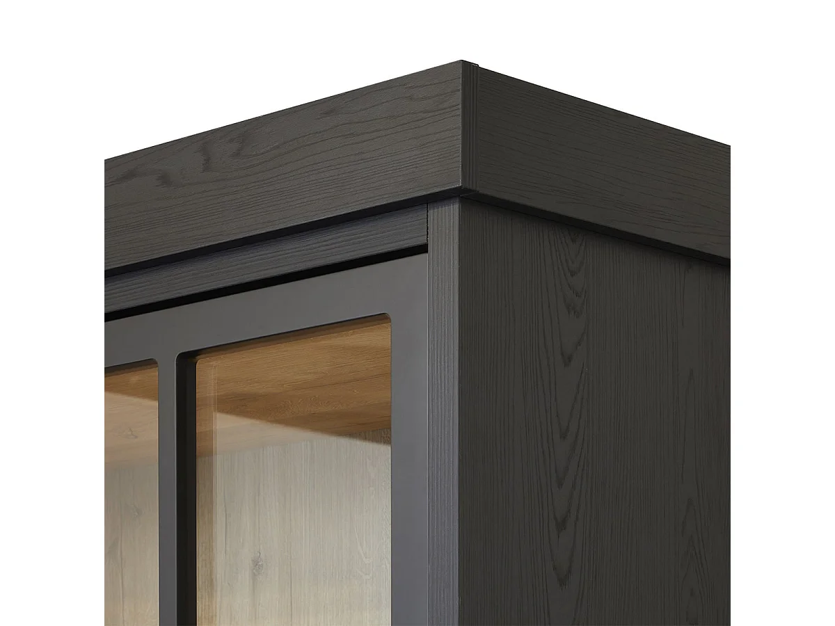 ALPHA - Vitrine 4 Portes Aspect Bois Noir avec Leds