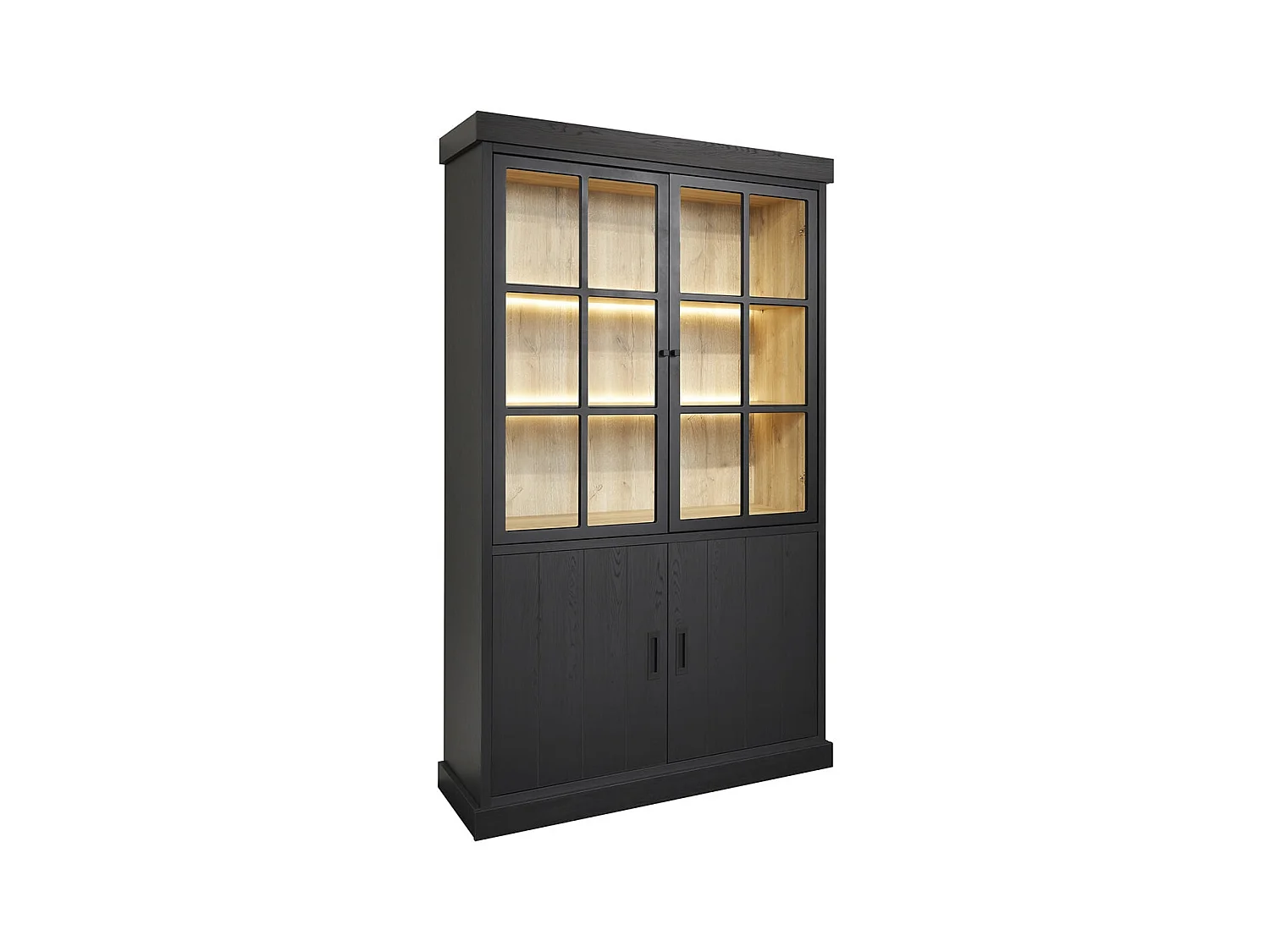 ALPHA - Vitrine 4 Portes Aspect Bois Noir avec Leds