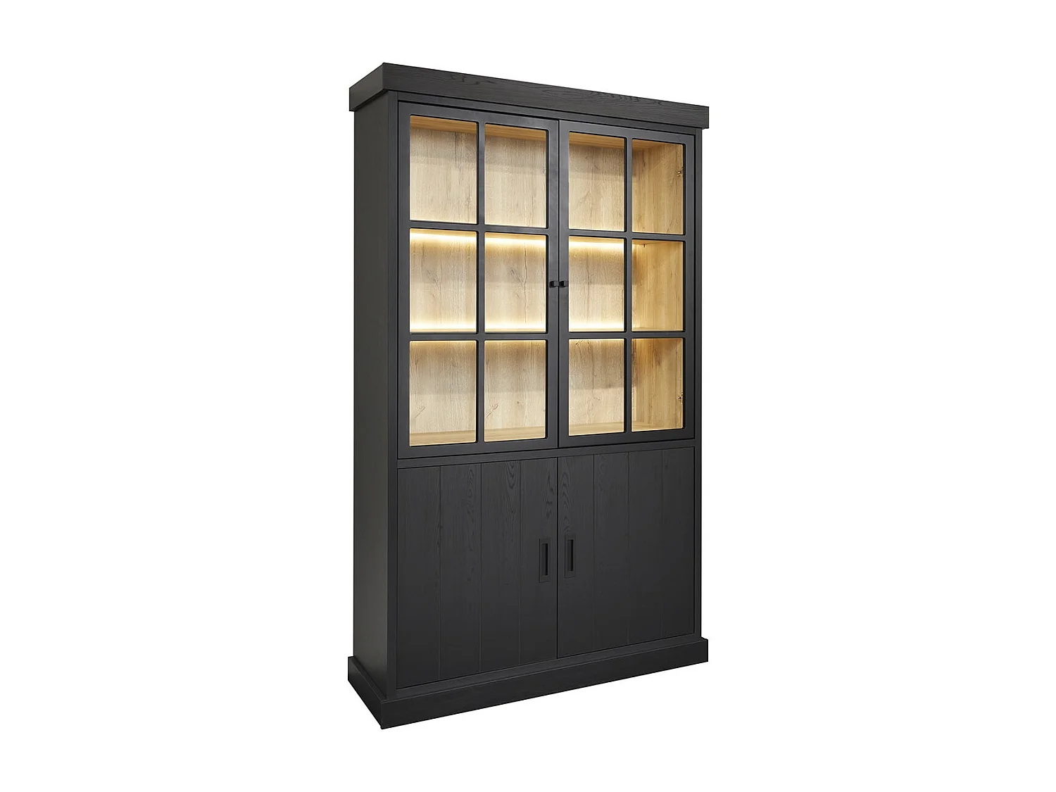 ALPHA - Vitrine 4 Portes Aspect Bois Noir avec Leds