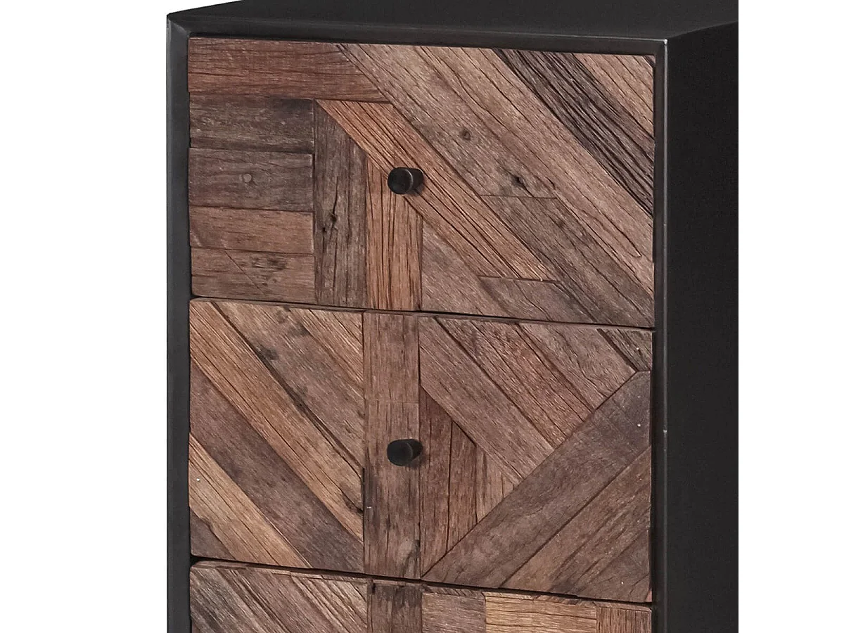 JORDAN - Chiffonnier 4 Tiroirs en Métal Noir et Bois Recyclé