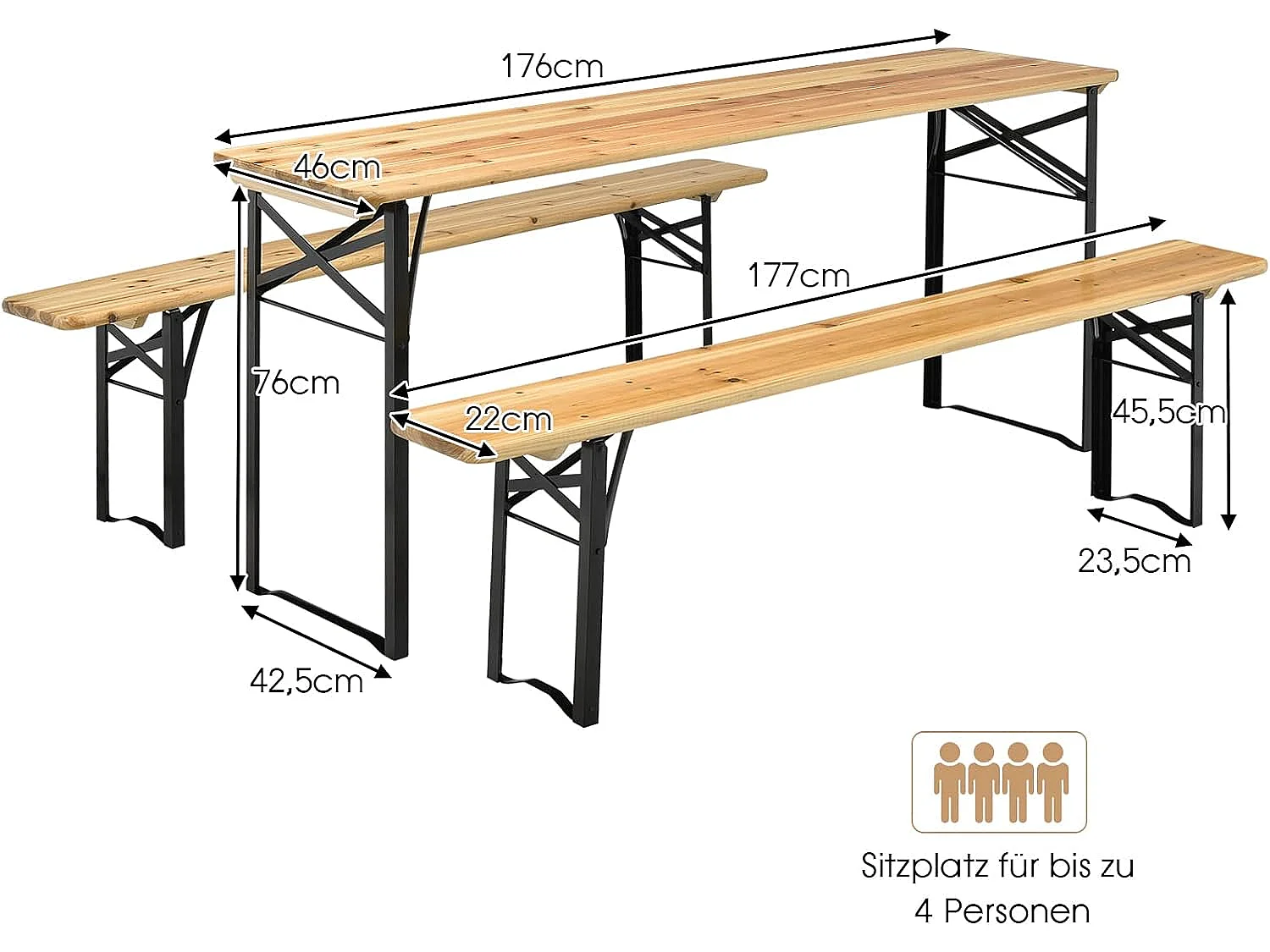 3tlg. Bierzeltgarnitur Metallrahmen